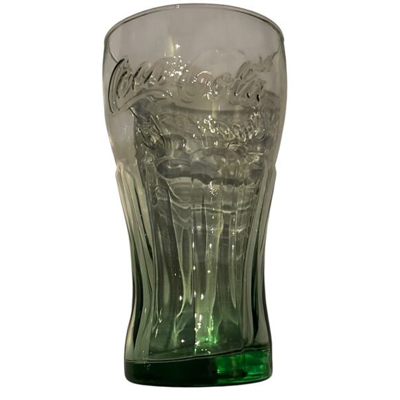 Coca-Cola Green Contour Glasses Set of 2 Vintage Embossed Coke Logo Tumblers - Picture 7 of 7